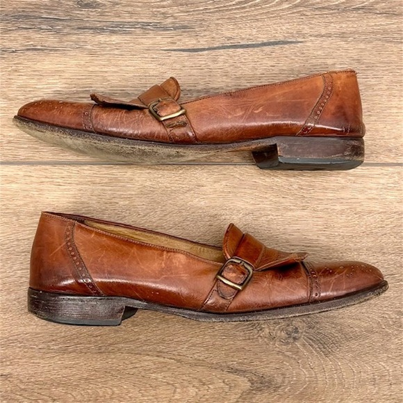 Bostonian Florentine Mens Size 8 Brown Leather Vintage Monk Strap Kiltie Loafers - Picture 6 of 10